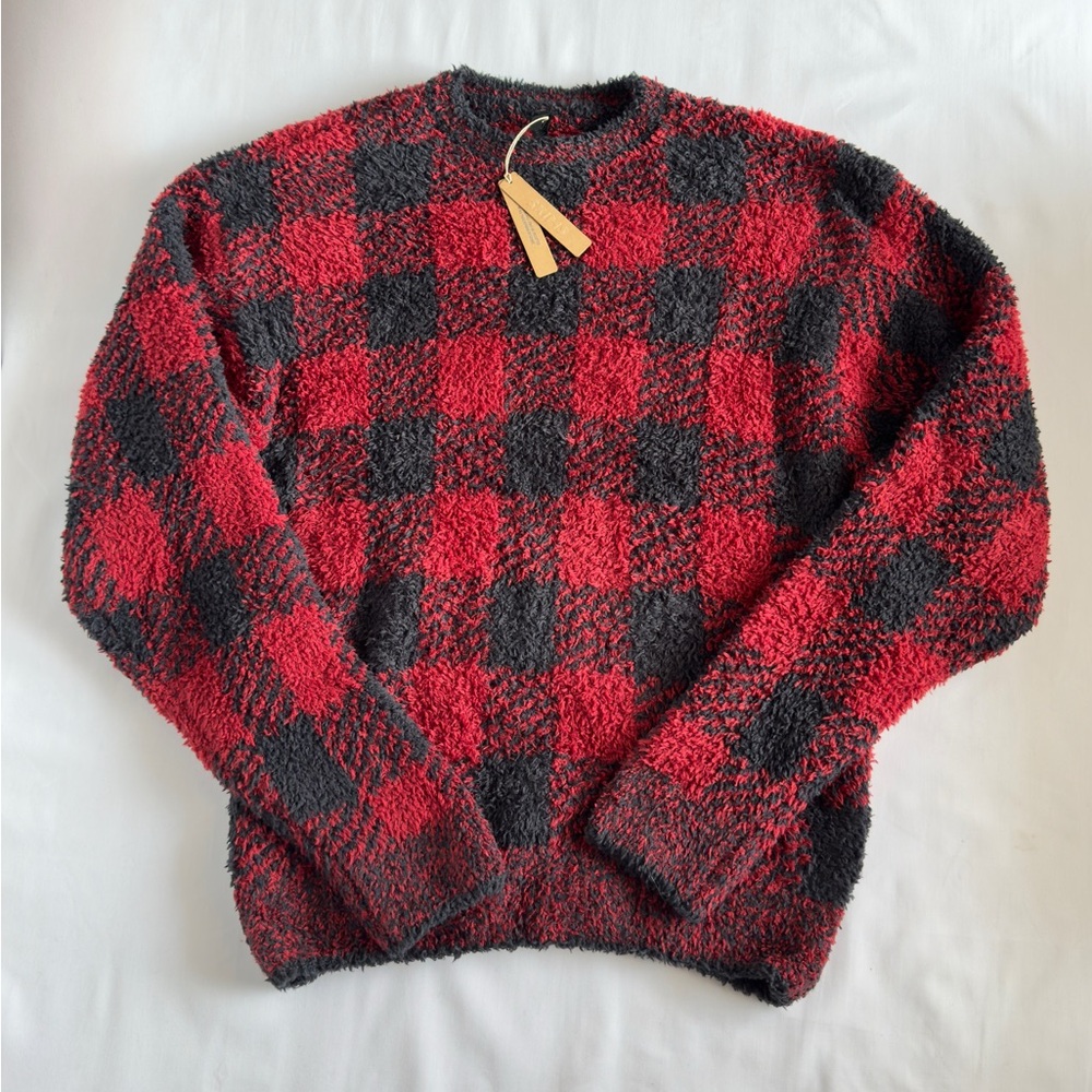 SKIMS Unisex Cozy Knit Pullover in Brick Buffalo Check Size L/XL